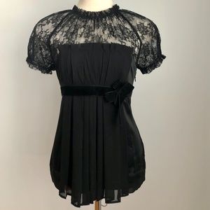 NWT BCBG Black Silk/Lace Cap Sleeve Party-Top